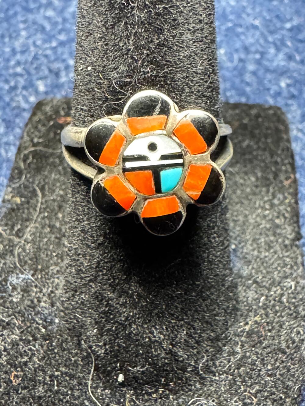 925 Sterling Silver Zuni Sunface Multistone Ring Size 5.5